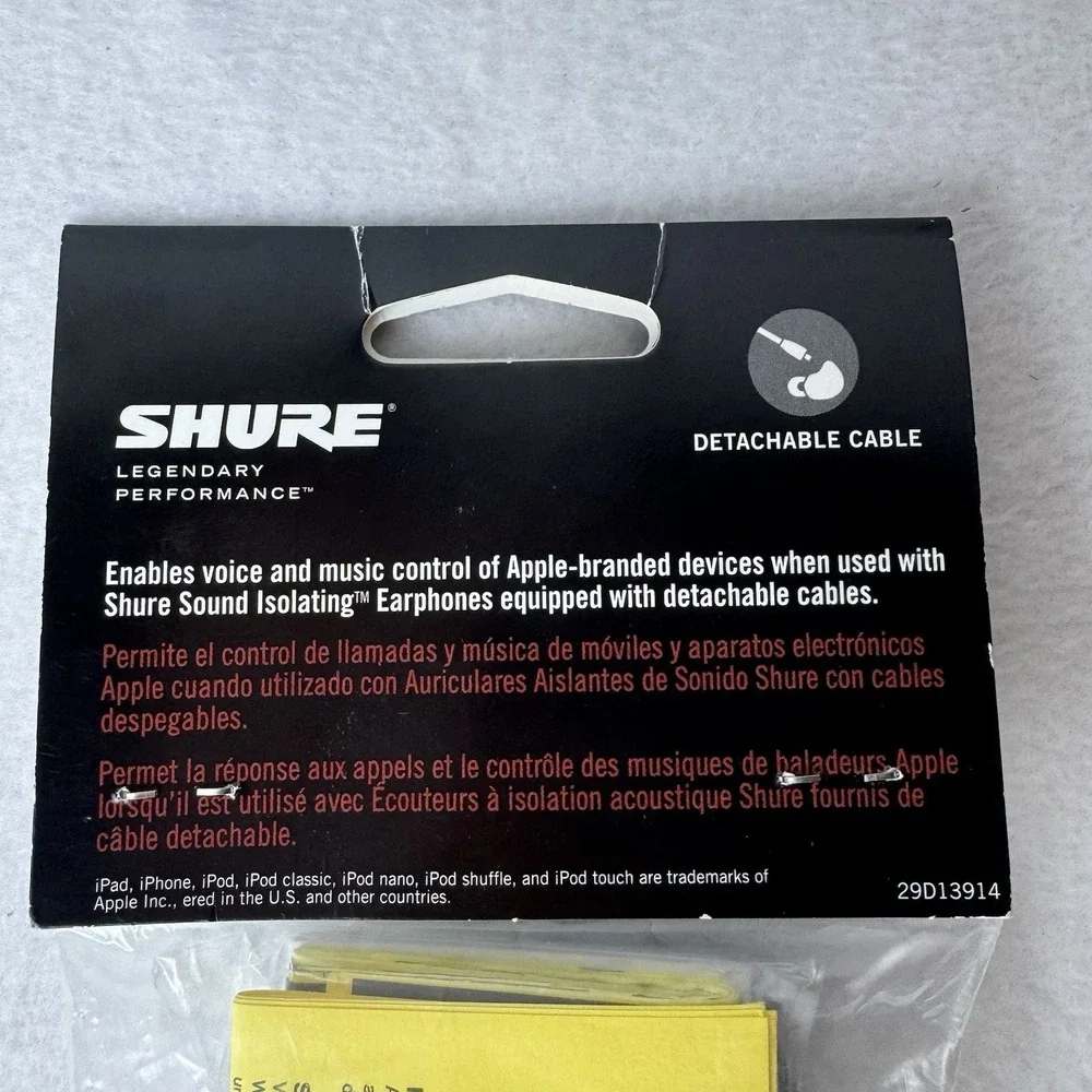 New Shure CBL-M-K Earphone Accessory Cable With Remote And Mic Detachable Cable